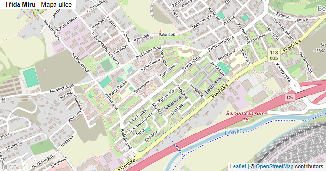 Třída Míru - mapa ulice