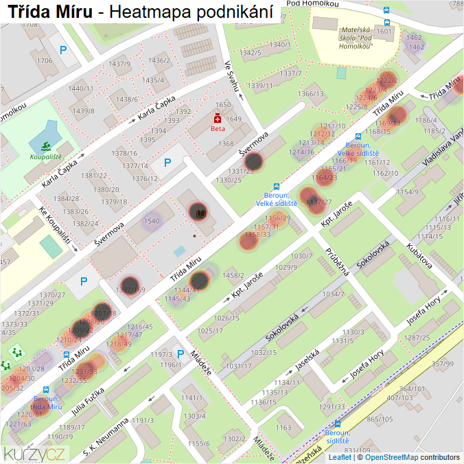 Mapa Třída Míru - Firmy v ulici.