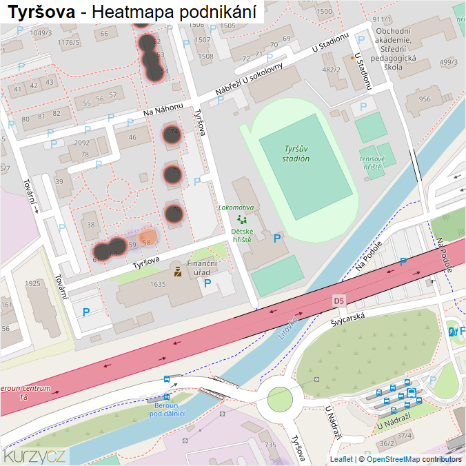 Mapa Tyršova - Firmy v ulici.