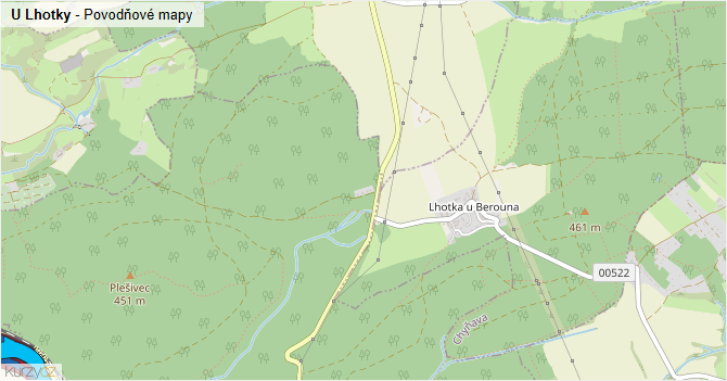 U Lhotky - záplavové mapy stoleté vody