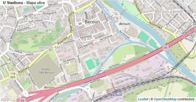 U Stadionu - mapa ulice