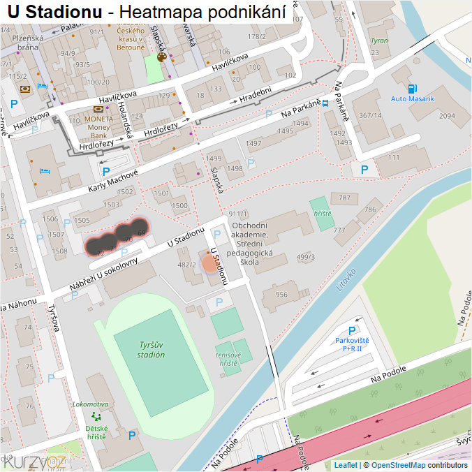 Mapa U Stadionu - Firmy v ulici.