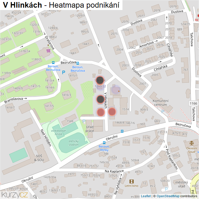 Mapa V Hlinkách - Firmy v ulici.