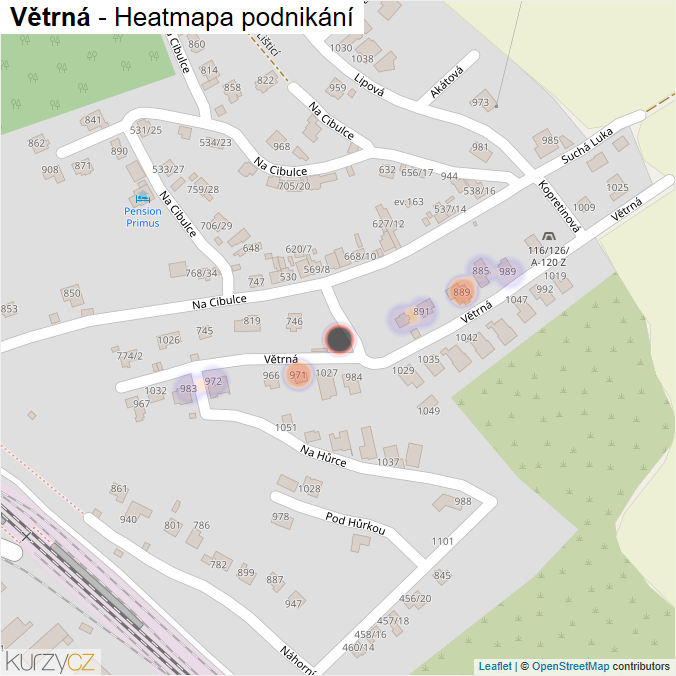 Mapa Větrná - Firmy v ulici.