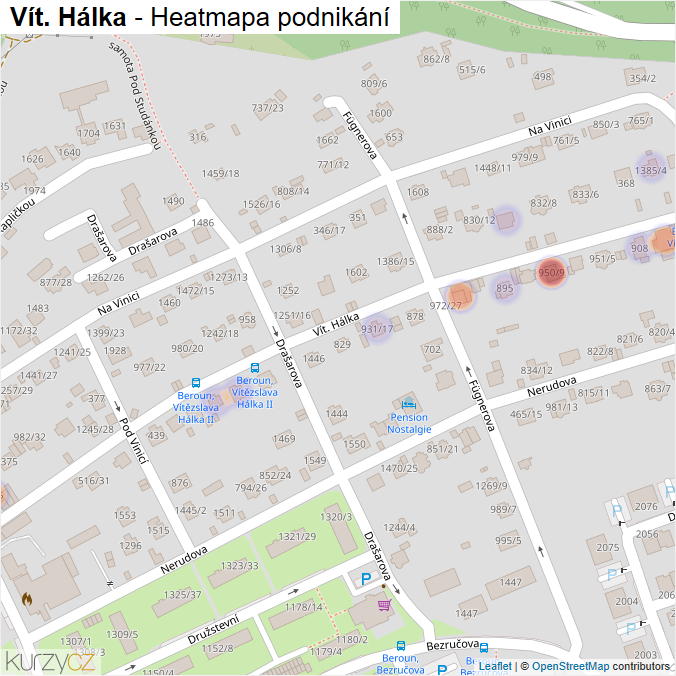 Mapa Vít. Hálka - Firmy v ulici.