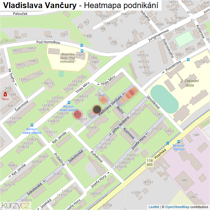 Mapa Vladislava Vančury - Firmy v ulici.