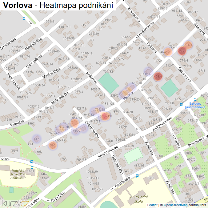Mapa Vorlova - Firmy v ulici.