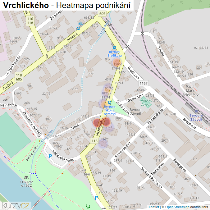 Mapa Vrchlického - Firmy v ulici.