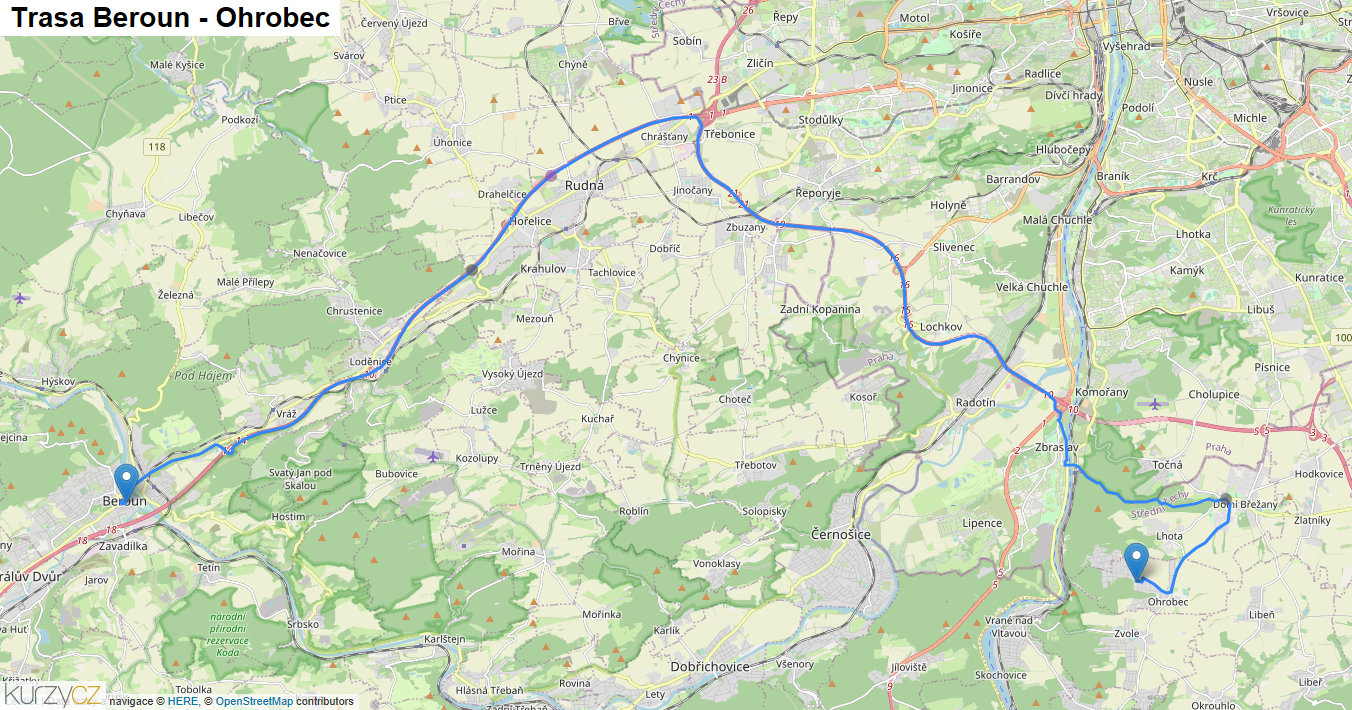 Beroun-Ohrobec, mapa trasy