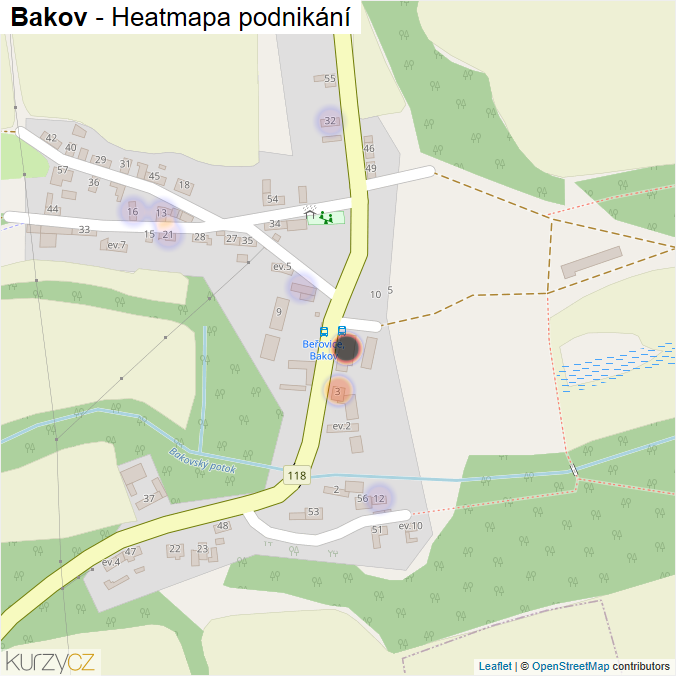 Mapa Bakov - Firmy v části obce.