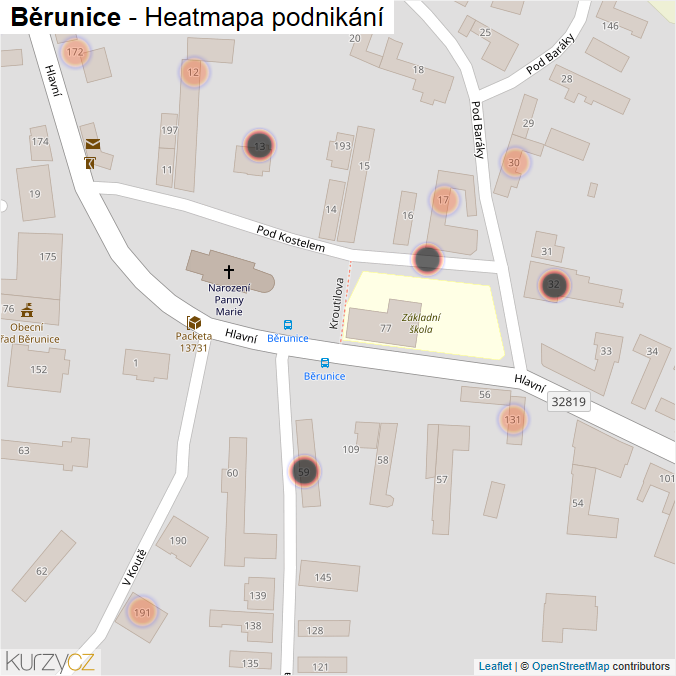 Mapa Běrunice - Firmy v obci.