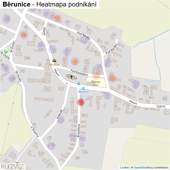 Mapa Běrunice - Firmy v části obce.