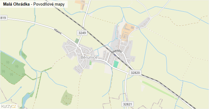 Malá Ohrádka - záplavové mapy stoleté vody