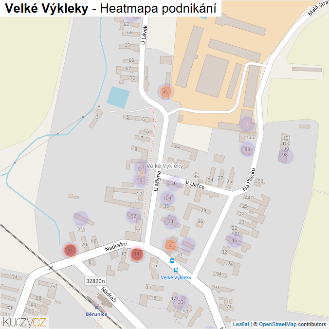 Mapa Velké Výkleky - Firmy v části obce.