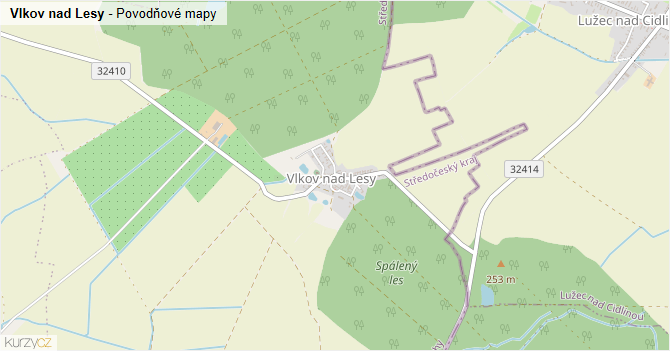 Vlkov nad Lesy - záplavové mapy stoleté vody