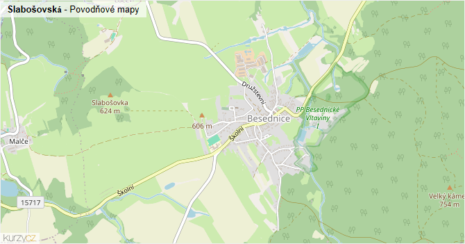 Slabošovská - záplavové mapy stoleté vody