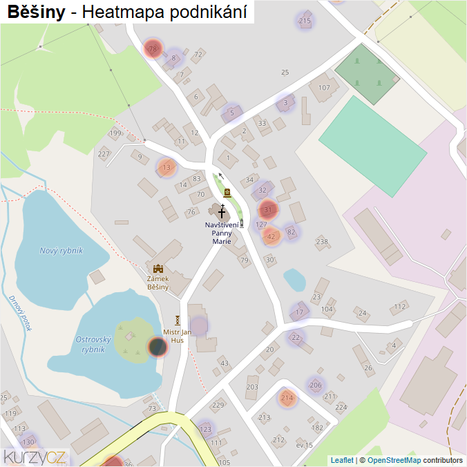 Mapa Běšiny - Firmy v části obce.