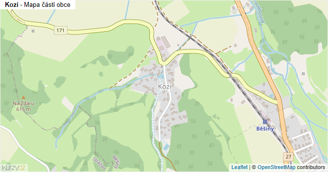 Kozí - mapa části obce