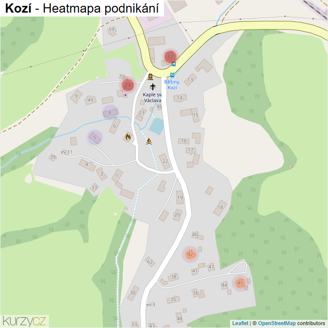Mapa Kozí - Firmy v části obce.
