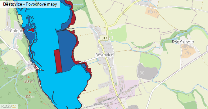 Běstovice - záplavové mapy stoleté vody
