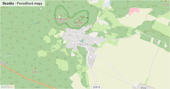 Bezděz - záplavové mapy stoleté vody