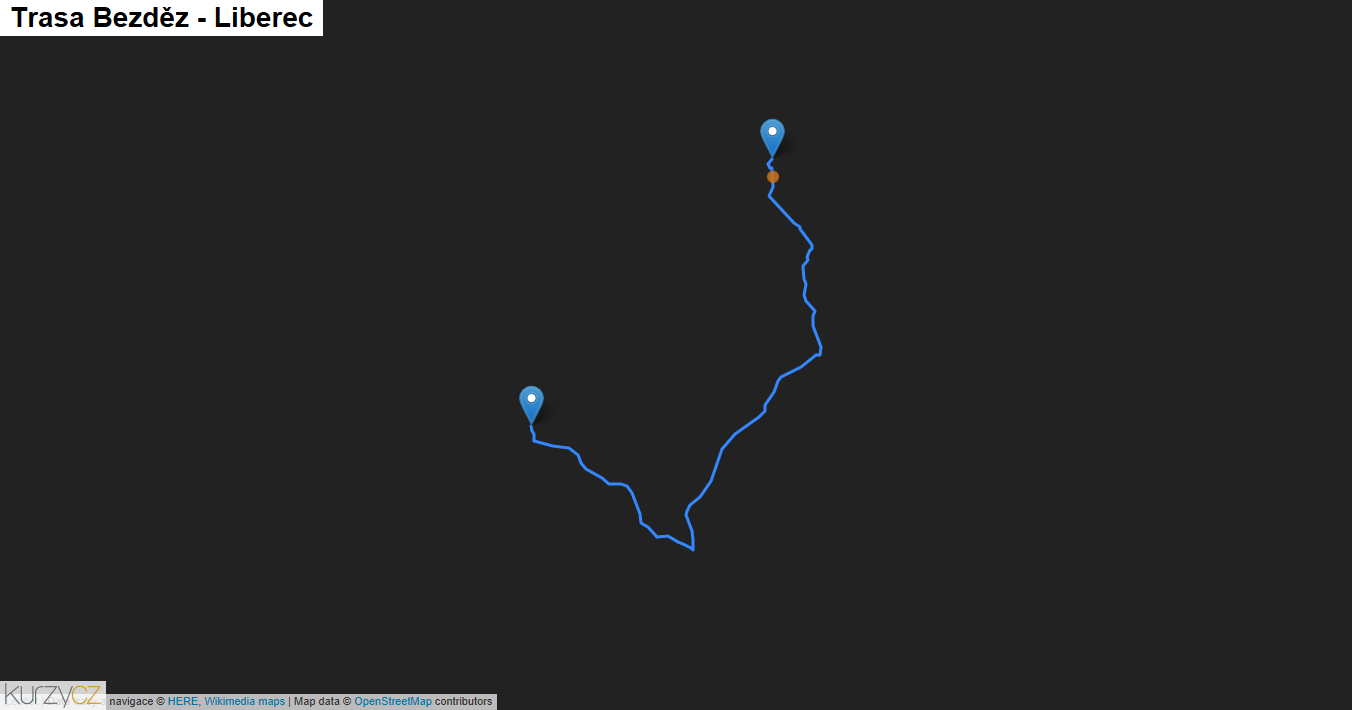 Bezděz-Liberec, mapa trasy