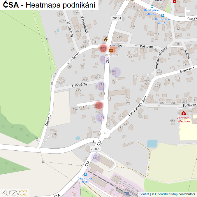 Mapa ČSA - Firmy v ulici.