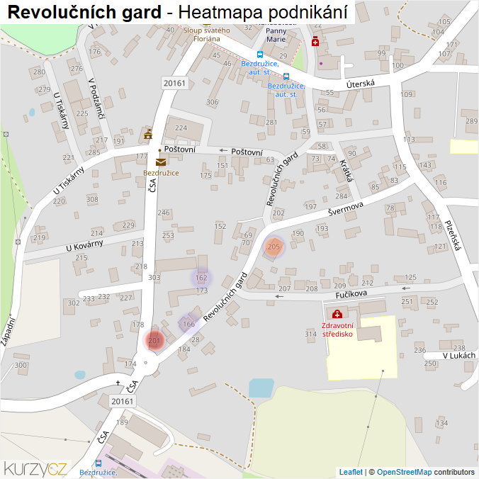Mapa Revolučních gard - Firmy v ulici.