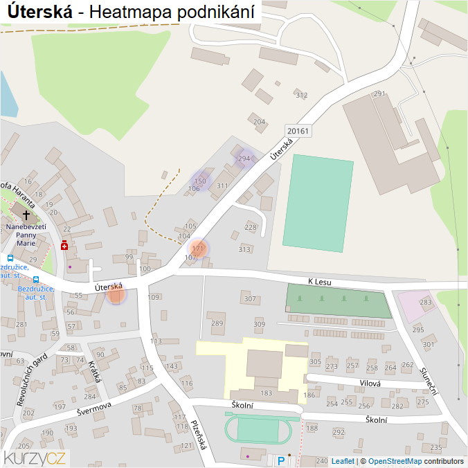Mapa Úterská - Firmy v ulici.