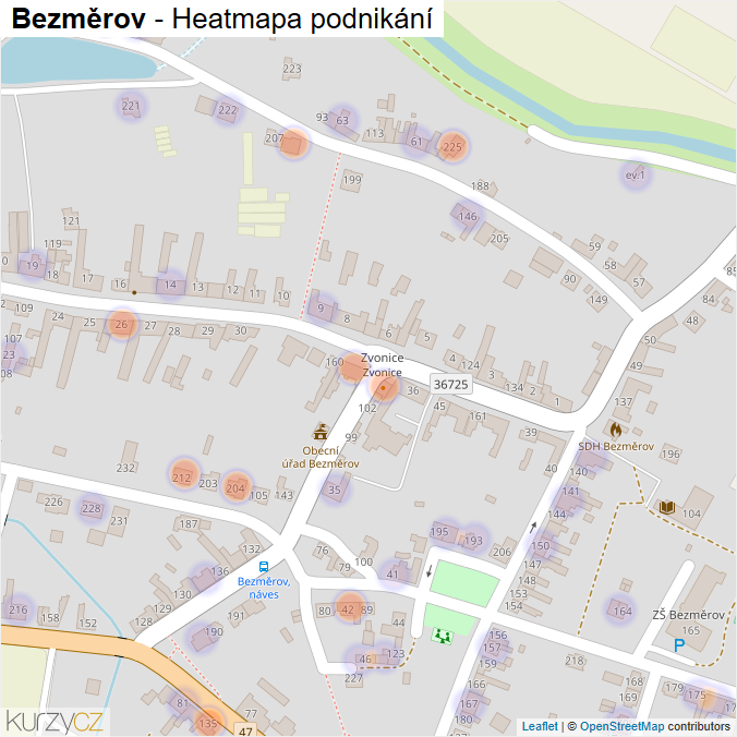 Mapa Bezměrov - Firmy v části obce.
