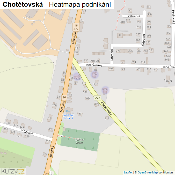 Mapa Chotětovská - Firmy v ulici.