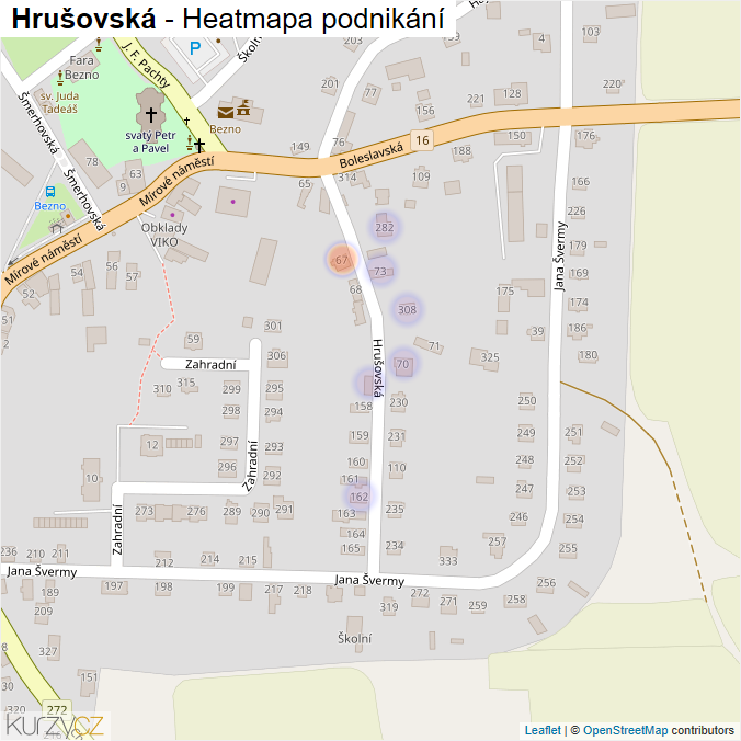 Mapa Hrušovská - Firmy v ulici.