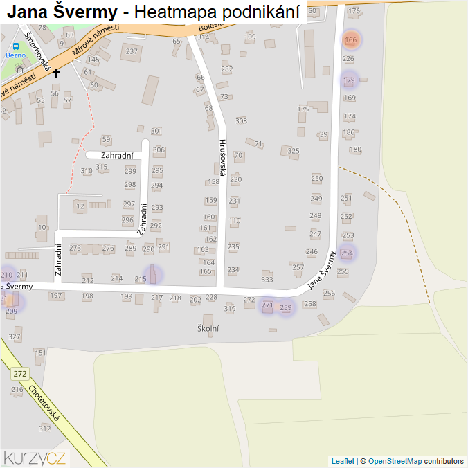 Mapa Jana Švermy - Firmy v ulici.
