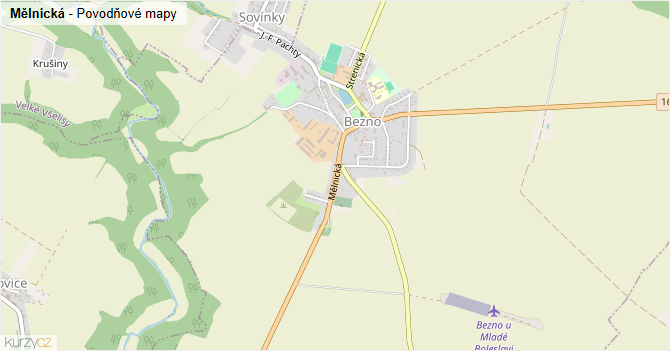 Mělnická - záplavové mapy stoleté vody