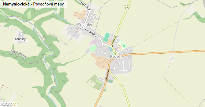Nemyslovická - záplavové mapy stoleté vody