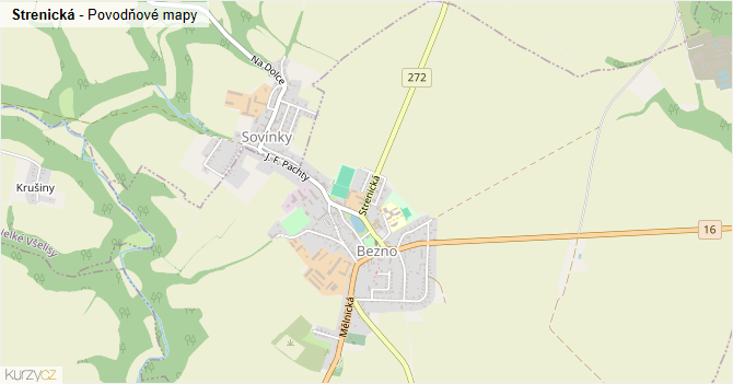 Strenická - záplavové mapy stoleté vody