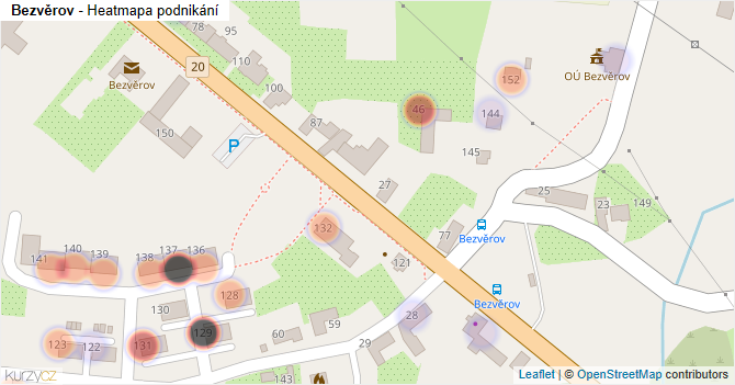Bezvěrov - mapa podnikání
