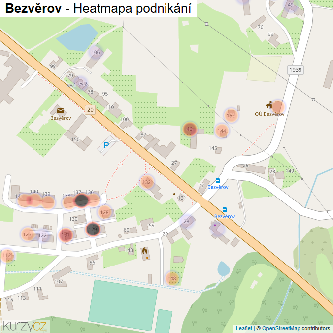 Mapa Bezvěrov - Firmy v části obce.