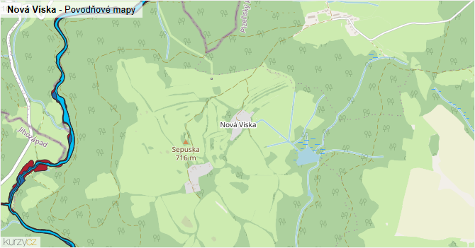 Nová Víska - záplavové mapy stoleté vody