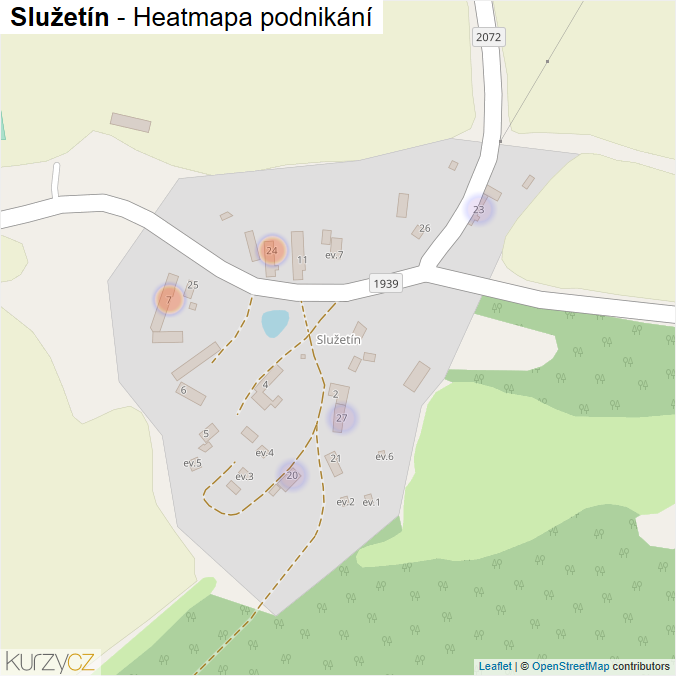 Mapa Služetín - Firmy v části obce.