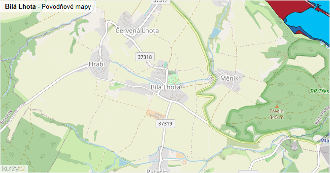 Bílá Lhota - záplavové mapy stoleté vody
