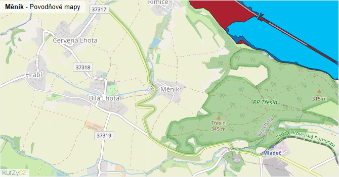 Měník - záplavové mapy stoleté vody
