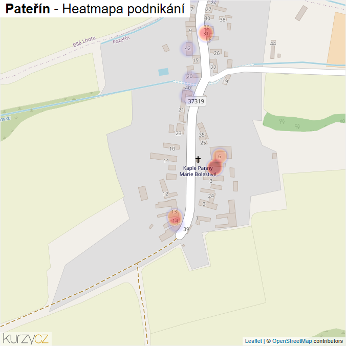 Mapa Pateřín - Firmy v části obce.