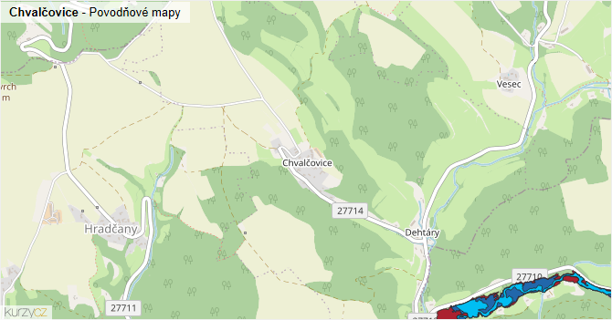 Chvalčovice - záplavové mapy stoleté vody