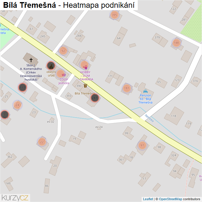 Mapa Bílá Třemešná - Firmy v obci.