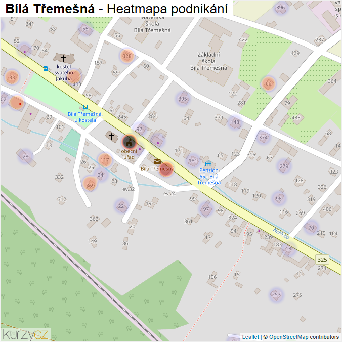 Mapa Bílá Třemešná - Firmy v části obce.