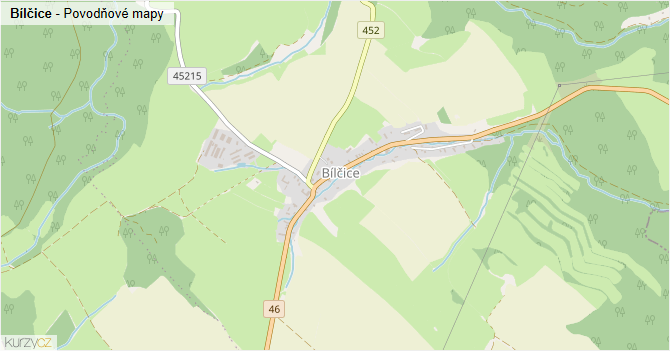 Bílčice - záplavové mapy stoleté vody