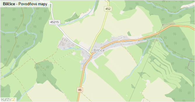 Bílčice - záplavové mapy stoleté vody