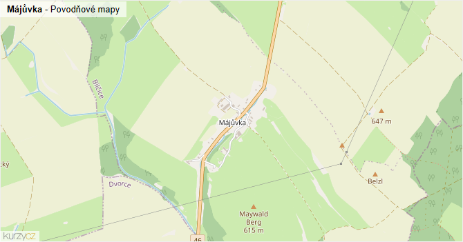 Májůvka - záplavové mapy stoleté vody