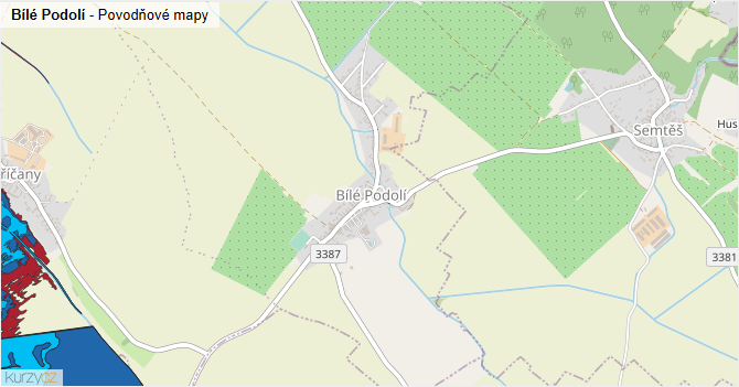 Bílé Podolí - záplavové mapy stoleté vody